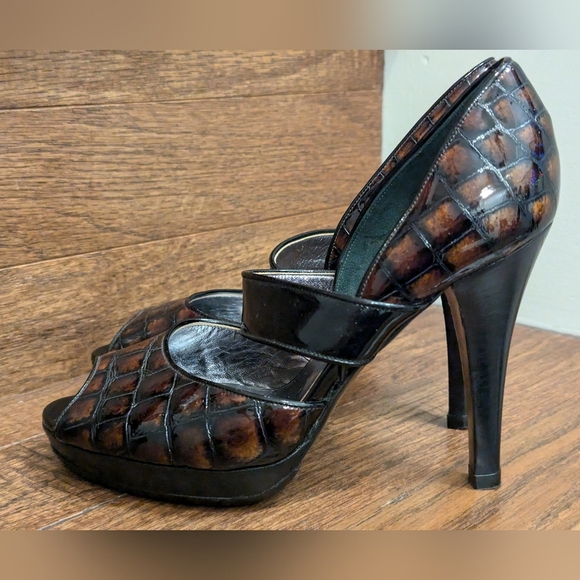 Laurel Exotic croc Skin Slingback Platform Peep Toe Heels EU 37 - Picture 2 of 16